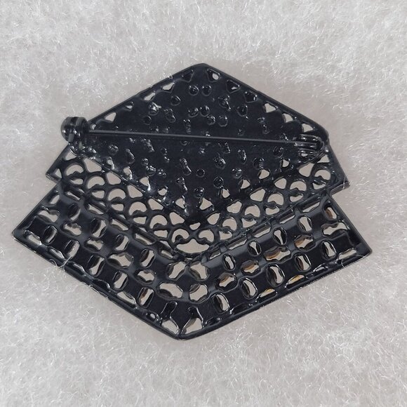 Vintage Black Metallic Brown Rhinestones Geometric Art Deco Classic Brooch - Picture 3 of 5